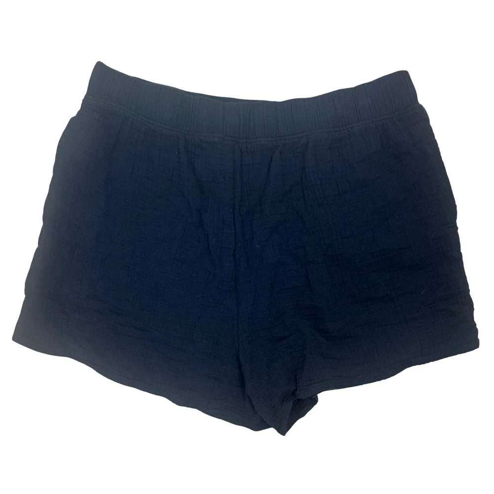 LL Bean Black Double Gauze Cotton Crinkle Pull On Shorts Women's Size M